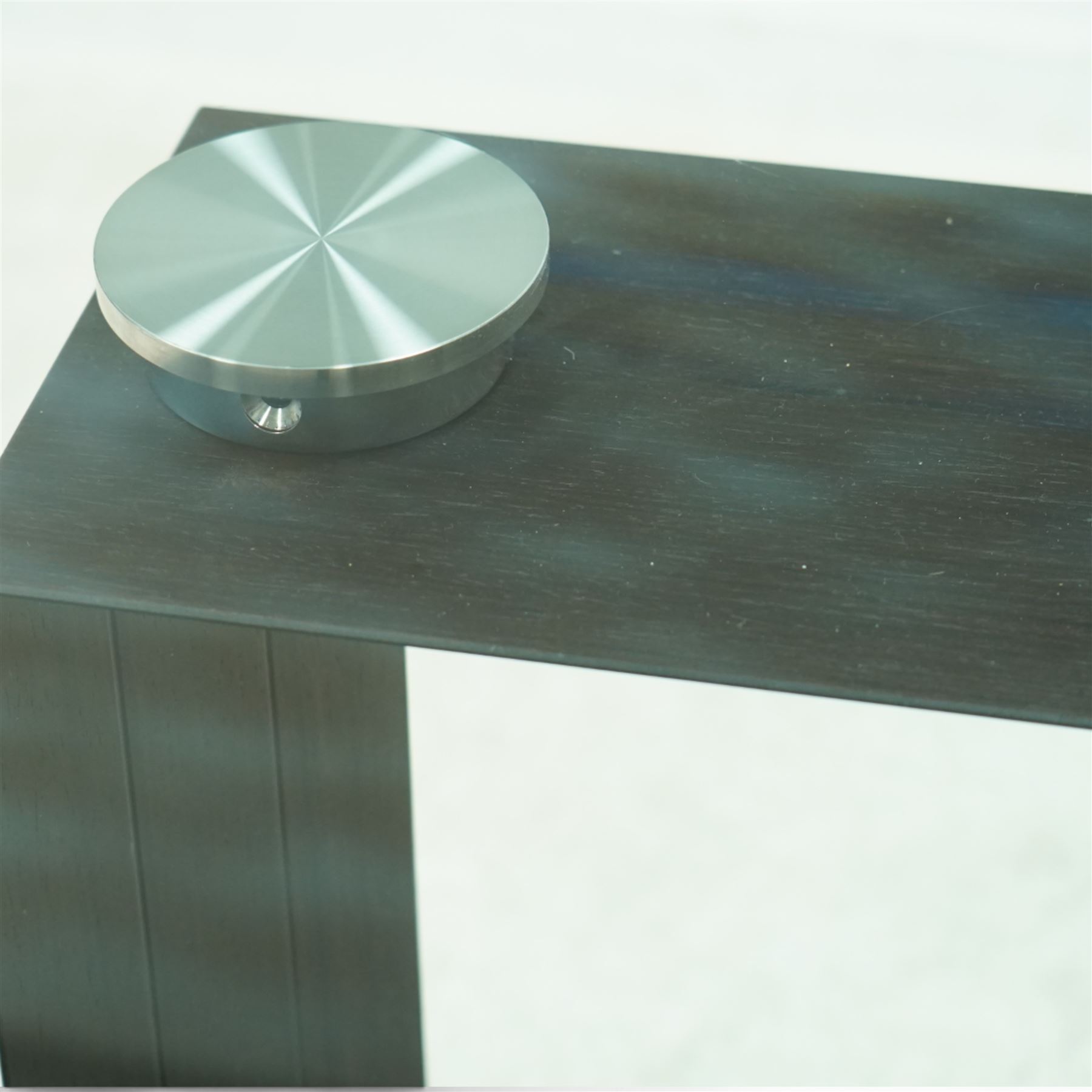 Cattelan Italia - Monaco glass top dining table on wenge base, bevelled and rounded edge clear glass top supported by twin angled black veneered uprights on a rectangular stretcher base, raised on brushed steel foot plates