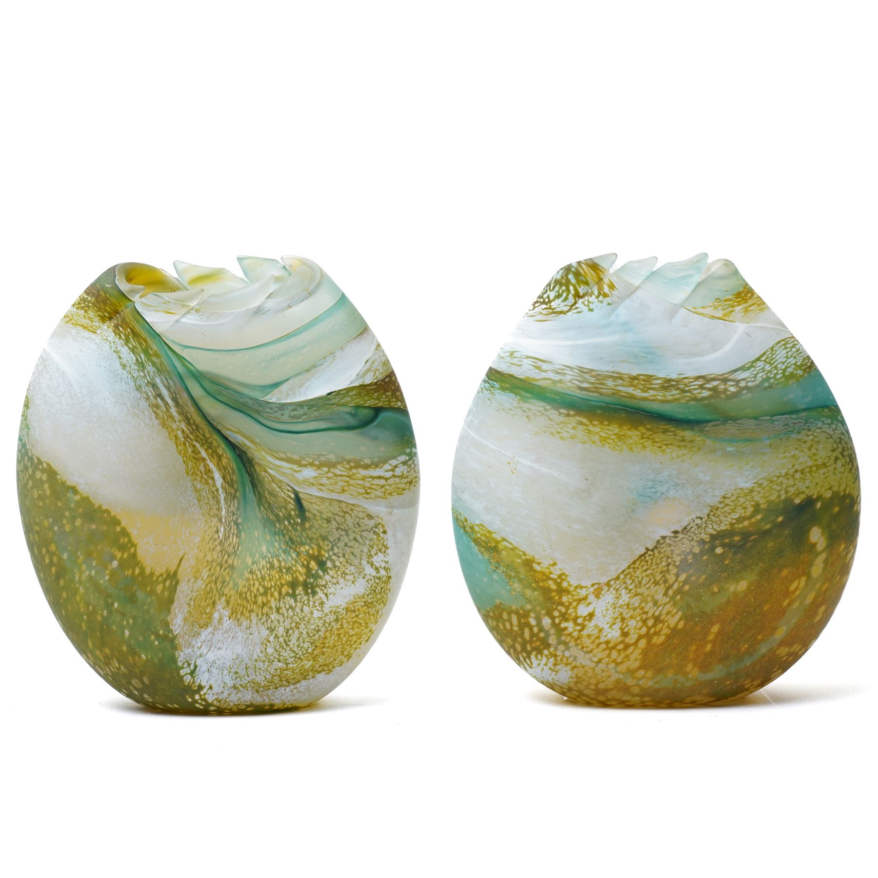 Pair of Lesley Ann Clarke (Contemporary) studio glass vases, incised signature to base, H15cm 