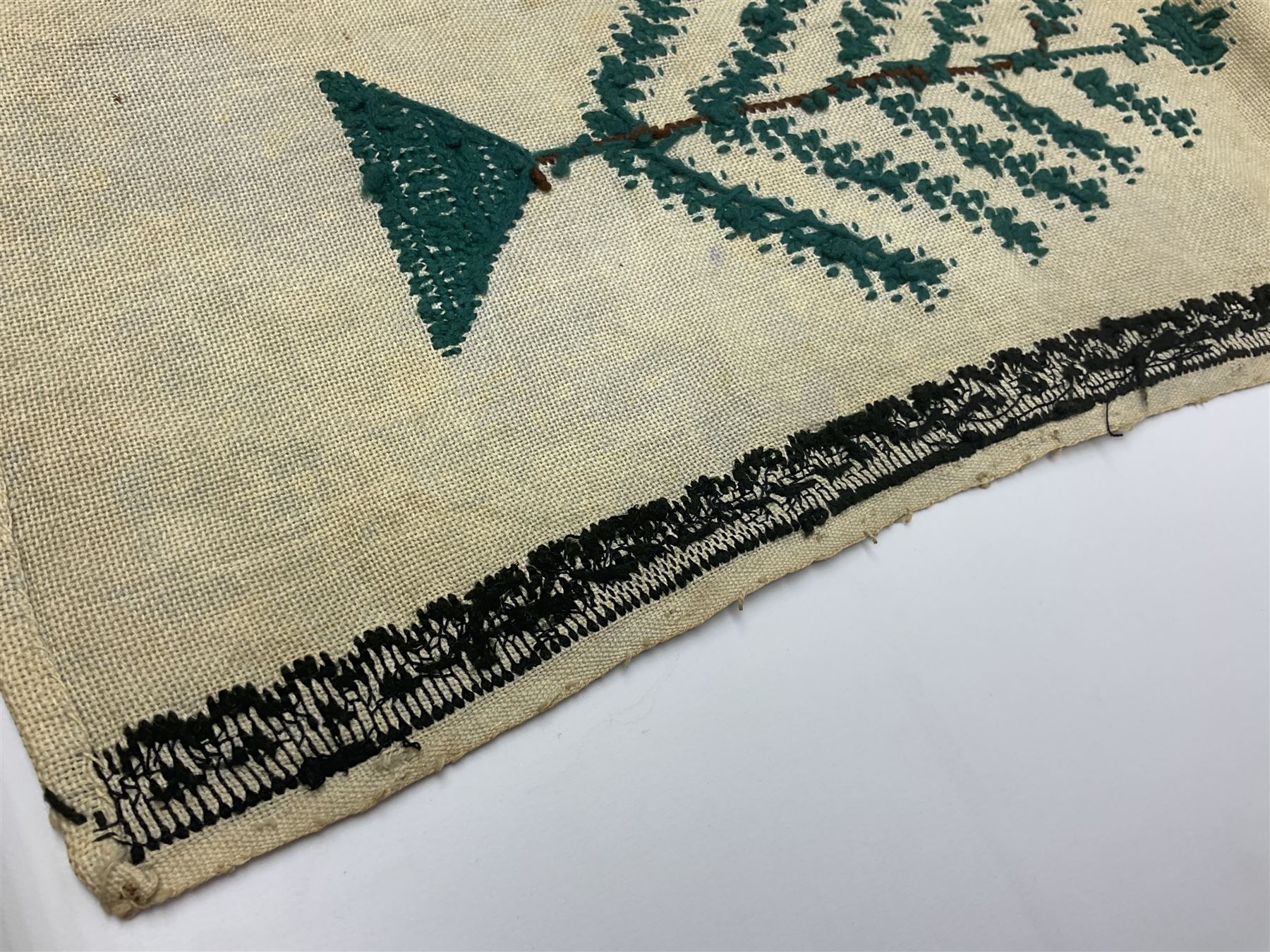 Victorian needlework  picture and verse sampler, 'In memory of Joshua Thomas who died Sep 22nd 1871 age 45', worked by Rebecca Emmott 1872 age 21, H66cm, W61cm 