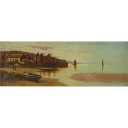  English School (19th/20th century): Coastal scenes, pair oils on board unsigned 16cm x 46cm (2)  