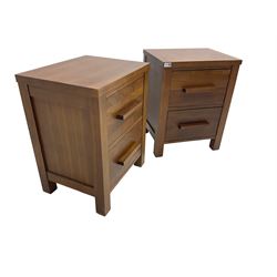 Pair contemporary cherry wood bedside chests, rectangular top, fitted with two drawers