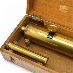 Late 19th/Early 20th century brass telescope by Broadhurst Clarkson & Co, London  with tripod stand in original box L100cm