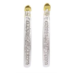 Pair of 18ct white gold diamond set hoop earrings, with yellow gold back fasteners, stamped 750