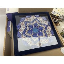 Emma Bridgewater wall clock, Country Artists kingfisher, Wedgwood Charnwood pattern tea service and a large collection of collectors plates and other ceramics and glassware, in six boxes