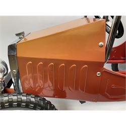 Red child's tin-plate pedal car with chrome detail, by Posh Paddles, Scarborough, H56cm, L80cm