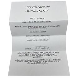 John Hanley (Northern British 1947-): 'Up North', mixed media on canvas board, signed and titled verso 80cm x 29cm