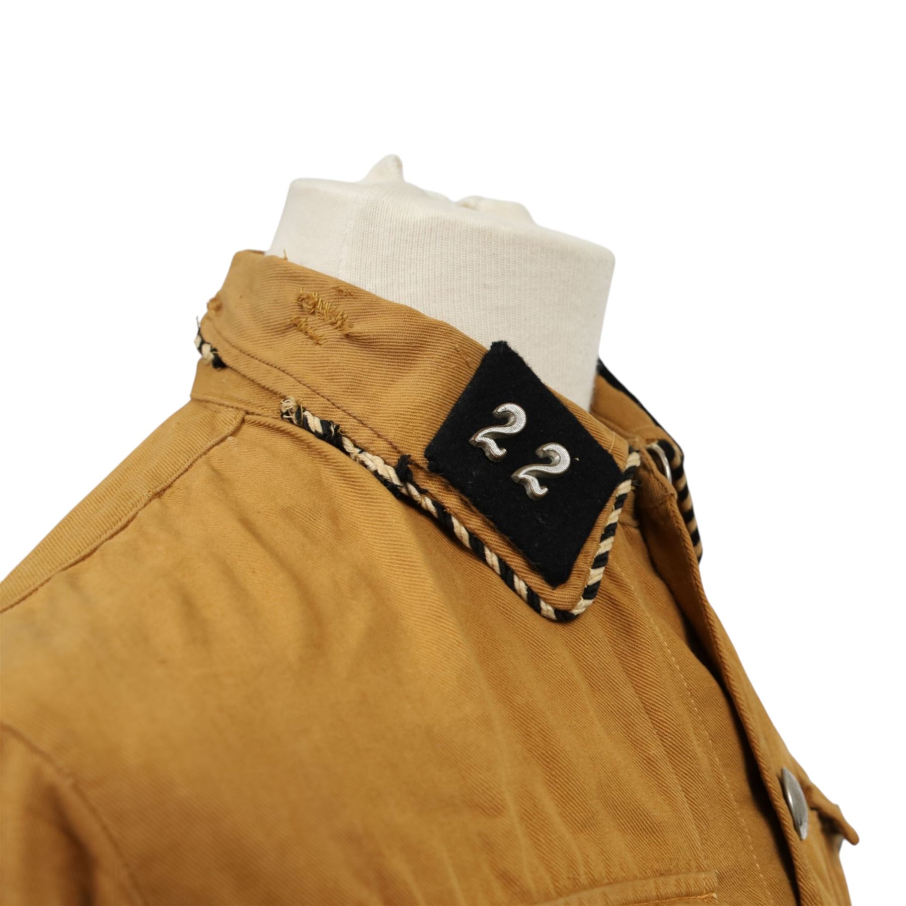 SA Brownshirt, light-brown, five-button front, two patch pockets with scalloped flaps and pleats, turn-back cuffs, fall down collar