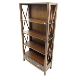 Laura Ashley Balmoral chestnut open bookcase with two drawers, bronze handles