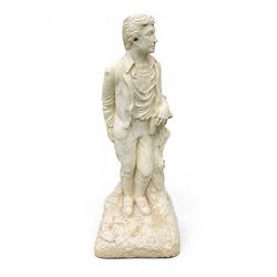 Cast stone garden statue of a Regency style gentleman, modelled with a side parting and un...