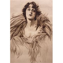 Frank Martin (British 1921-2005): 'Norma Talmadge' (1894-1957), limited edition sepia etching with highlighted colours signed titled and numbered 33/100 in pencil, with 'Seen Editions London' blindstamp 45cm x 30cm