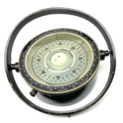 Kelvin Hughes ship's compass type no.72935, with black enamelled brass casing and gimbal mount, serial no. L.S.1938 D23cm excluding gimbal