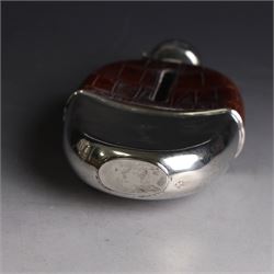Edwardian hip flask, the glass body with leather cover,  removable silver cup and silver cap, the cup engraved with monogram, hallmarked Robert Pringle & Sons, Sheffield 1901, H15cm