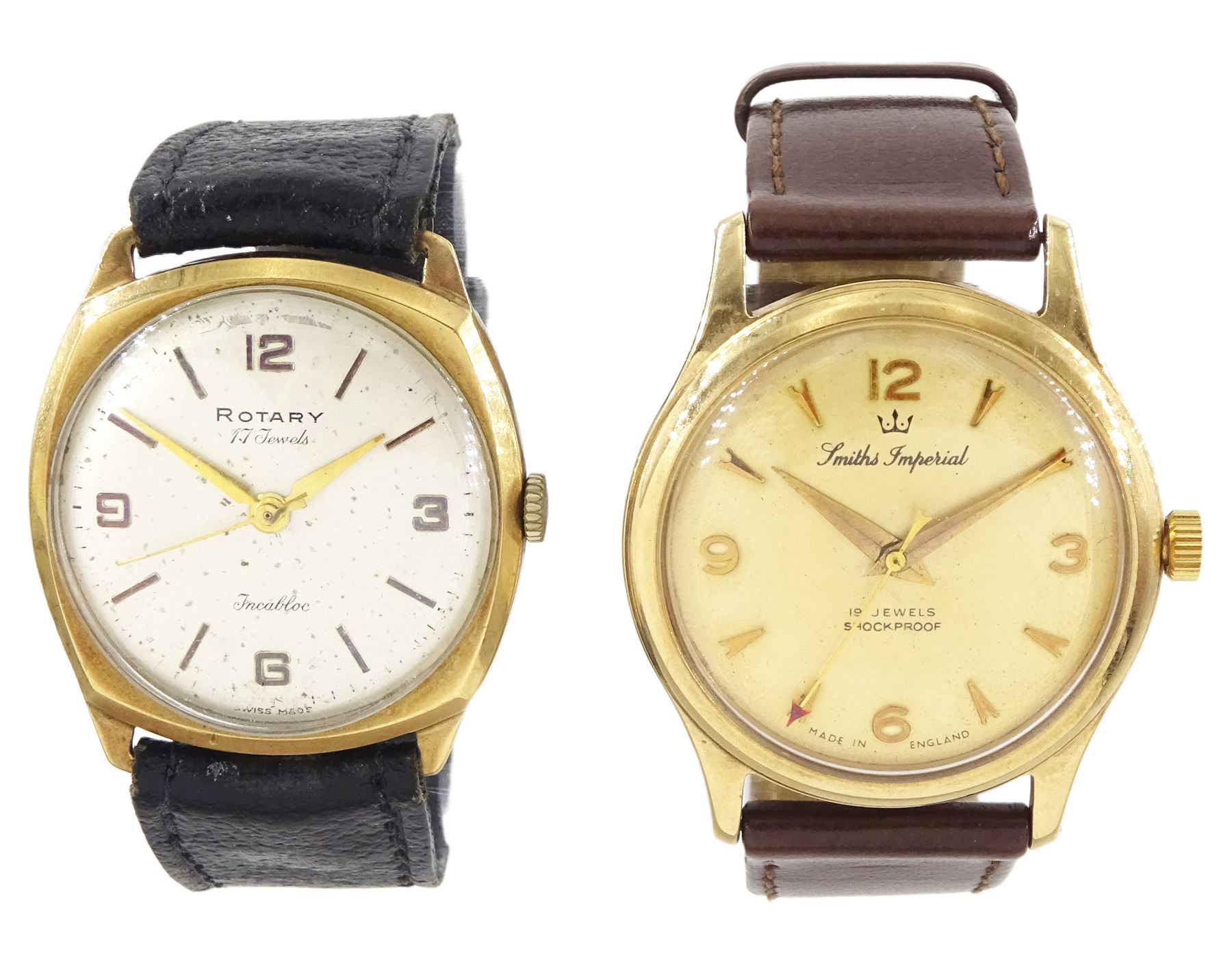 Smiths Imperial gentleman's 9ct gold manual wind presentation wristwatch, Birmingham 1959 and a Rotary 9ct gold manual wind wristwatch, Birmingham 1960, both on leather straps
