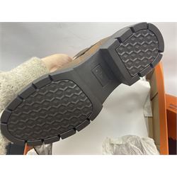 Ex shop stock - three Karen Millen ladies long black wool coats, size 18; four pairs of Rocket Dog ladies leather boots, size 8; and five pairs of Aubin gents trousers, sizes 30-36 (12)