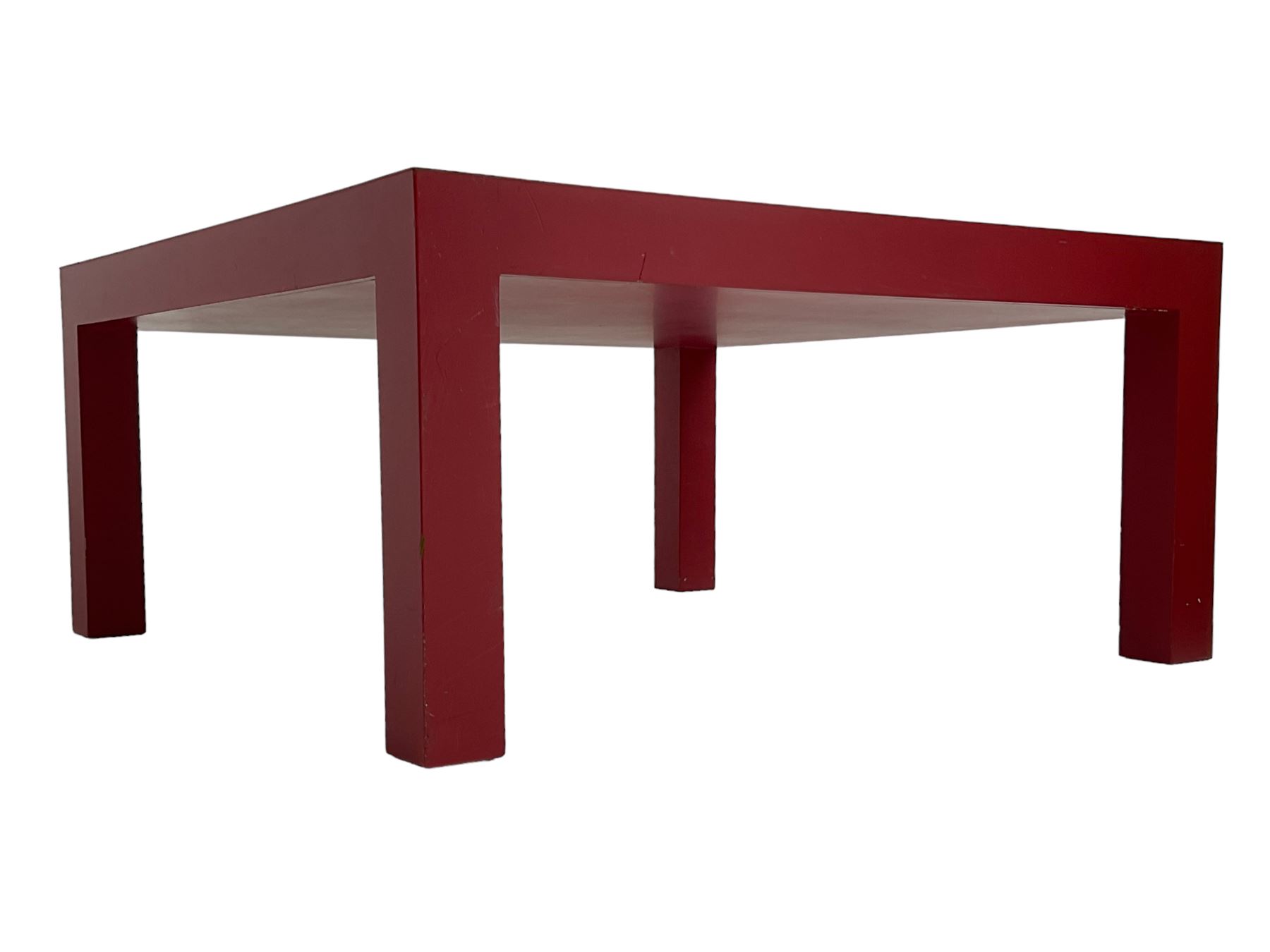Heals - contemporary square coffee table, in pale red finish