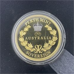 Queen Elizabeth II Australia 2022 gold proof twenty-five dollar 'Australian Sovereign' coin, cased with certificate 