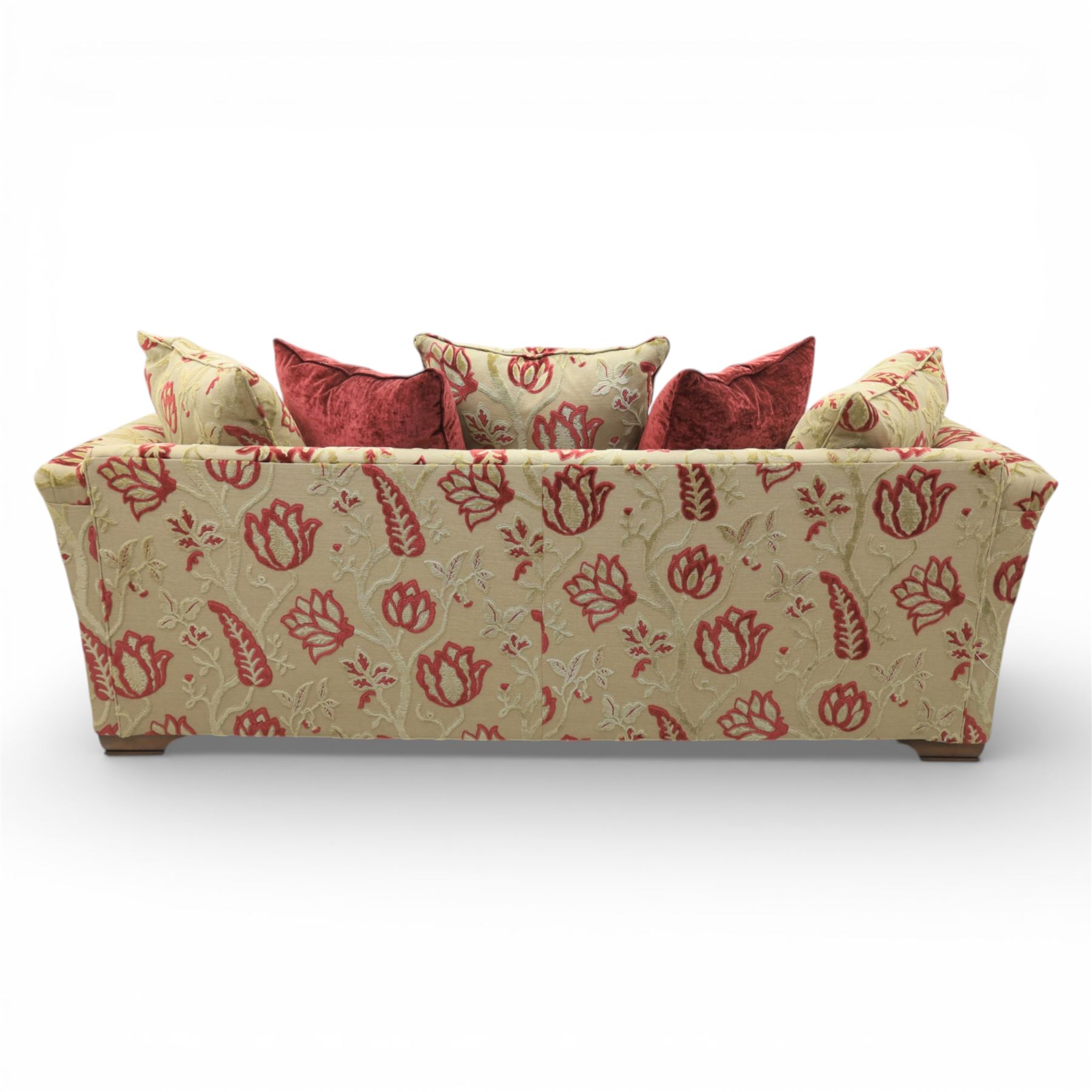 Alstons - traditional design three seat sofa, loose feather cushions, upholstered in red and gold '5911' fabric