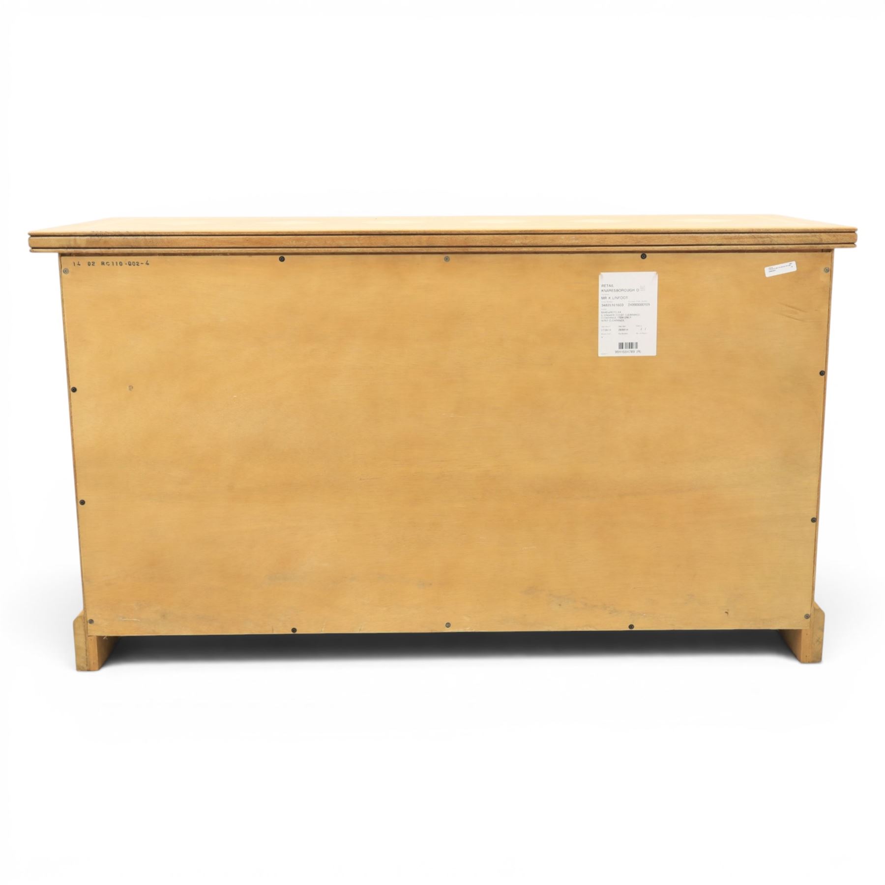 Barker & Stonehouse - contemporary flagstone and mango wood sideboard, rectangular top with inlaid flagstone, above six short drawers with metal ring pull handles, raised on a plinth base with bracket feet