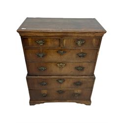 George III mahogany chest on chest, cavetto moulded cornice over two short and four long drawers, on bracket feet, pierced brass plate handles