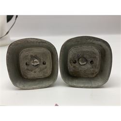 Police - Victorian turned hardwood truncheon with traces of decoration and VR cypher L42cm; Humberside Police helmet with Queens Crown helmet plate; hand lamp inscribed 'The Inspector'; and small pair of pewter figures of police officers (5)