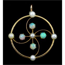 Early 20th century 15ct gold opal and pearl circular pendant