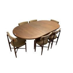 G-Plan - mid-20th century oval teak extending dining table and set six dining chairs