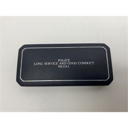 Collection of WW2 and police medals c.1933-1955, awarded to Eric Drinkwater comprising 1939-45 War Medal, Defence Medal, 1939-45 Star and Burma Star, on wearing bar; 1918-62 General Service Medal with Cyprus clasp to P.S. E.G. Drinkwater; boxed; Police Long Service and Good Conduct Medal to Const. Eric C. Drinkwater; cased; Royal Life Saving Society bronze medal to E.C. Drinkwater July 1933; boxed; and George V 1937 coronation medallion; boxed.