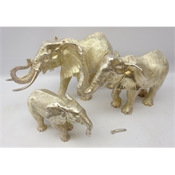 Filled silver family of three Elephants by Carr's of Sheffield Ltd, 2005, H23cm max   