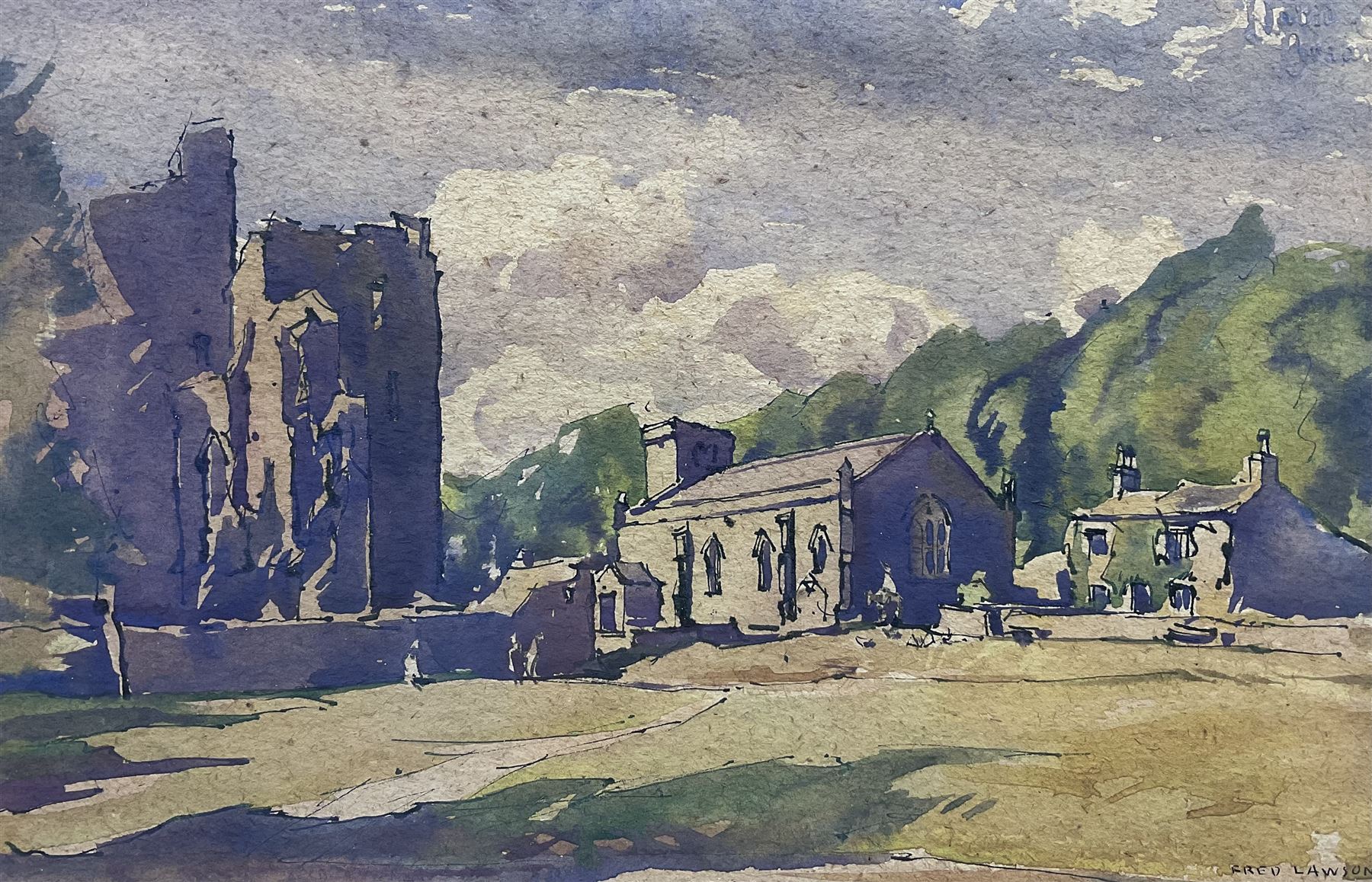 Frederick (Fred) Lawson (British 1888-1968): St Oswald's Priory - Castle Bolton, watercolour signed 18cm x 27cm