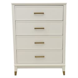 Dorel Home - Modern chest of drawer, white painted rectangular top above, four drawers with bronze metal handles, on tapered supports 
