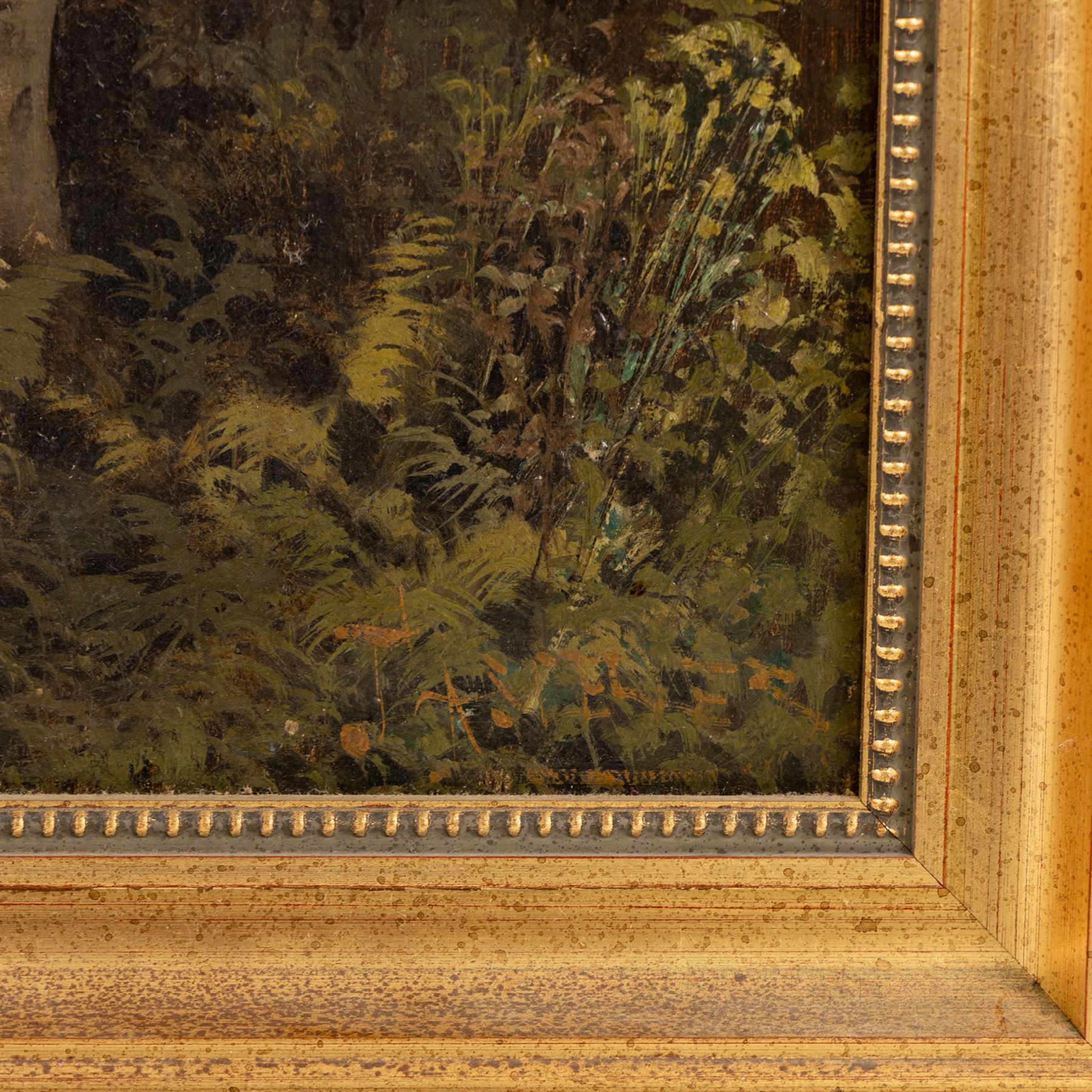 English School (19th/20th century): Figures Strolling Through Dense Forest, pair of oils on canvas indistinctly signed 29cm x 60cm (2)