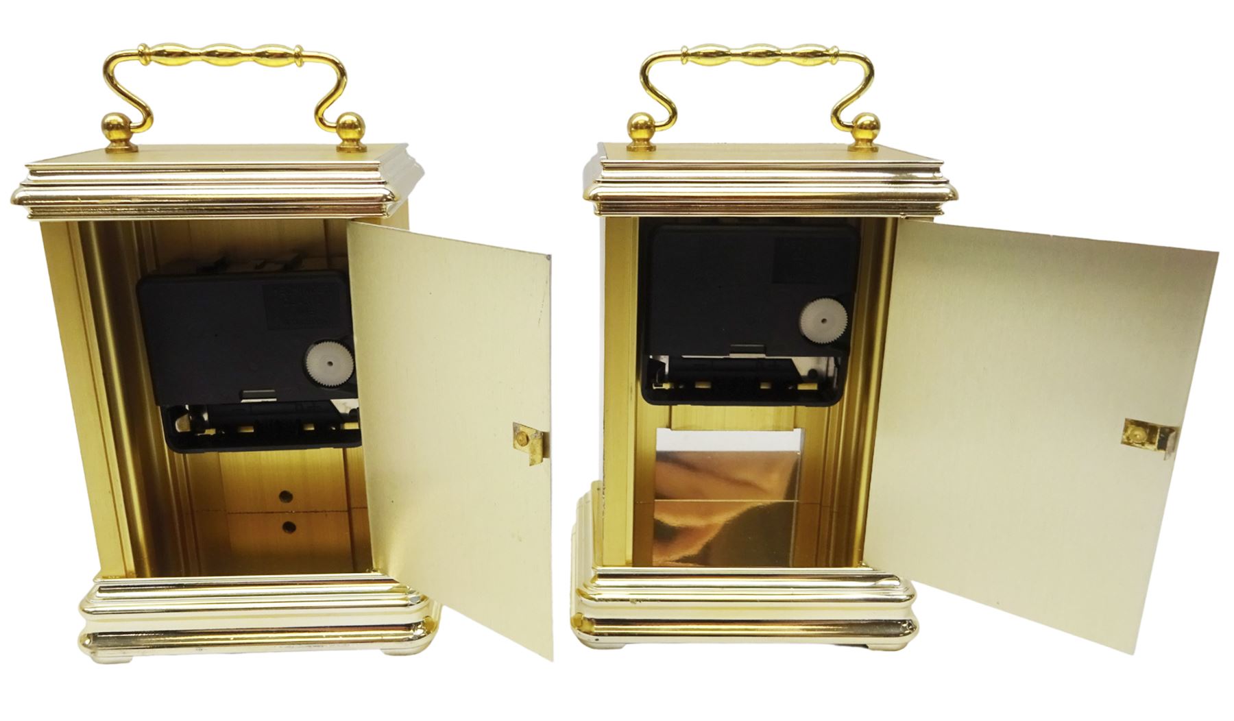 Pair of carriage clocks, commemorating record mining outputs at Bevercotes Colliery and Wistow Mine. Hechinger Quartz battery-operated movement, not tested