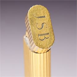 Vintage Cartier gold plated lighter with rounded edges and textured finish marked 'Cartier, Paris No16061A' and inscribed with initials in original Cartier case 
