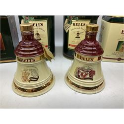 Six Bell's Old Scotch Whisky Christmas ceramic decanters comprising 1988, 1989, 1992, 1996, 1997 and 1998 all in original boxes and decanter seals intact 