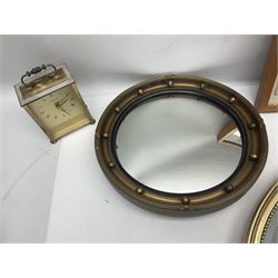 Two ceramic plaques by Richard Fisher, together with wooden plaques, artwork and three mirrors 