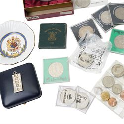 Collection of commemorative coins,. silver ingot pendant and chain and £5 coin