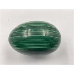 Three malicate specimen eggs, originally part of the collection of the late Stanley J Seeger, largest H7cm