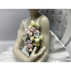 Lladro figure, Jester Serenade, modelled as a ballerina with bouquet of flowers seated before a jester playing the violin, limited edition 2541/3000, sculpted by Antonio Ramos, no 5932, with original box, year issued 1993, year retired 1994, H37cm