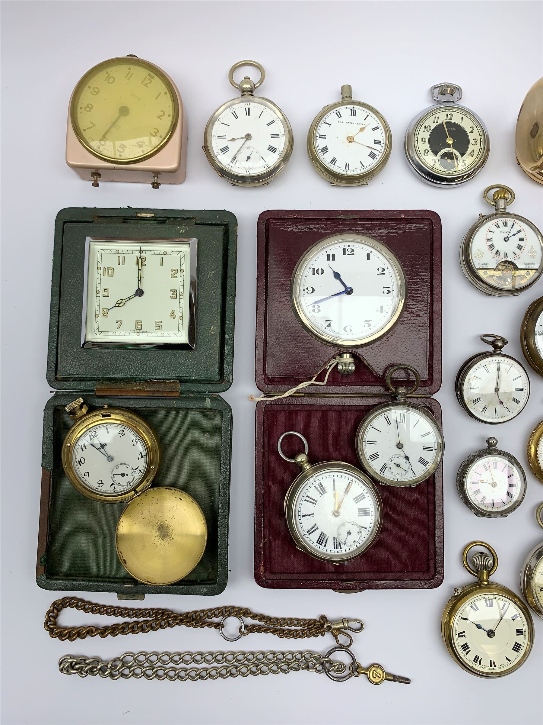 Collection of approx 45 pocket watches, alarm clocks and wristwatches