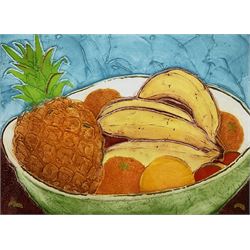 Mark Spain (British Contemporary): Pineapple and Bananas, limited edition mixed media screen print signed titled and numbered 57/250 in pencil 32cm x 45cm