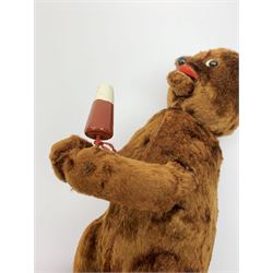 'Meabeab' Russian clockwork plush covered bear c1950s depicted standing with open mouth holding an ice lolly H9