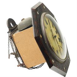 German-Late 19th century 30-hour Black Forest wall clock with an octagonal dial and inlaid mother of pearl decoration, painted 7