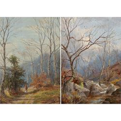 William Greaves (British 1852-1938): Autumn Woodland Walk, pair of oils on board signed an...