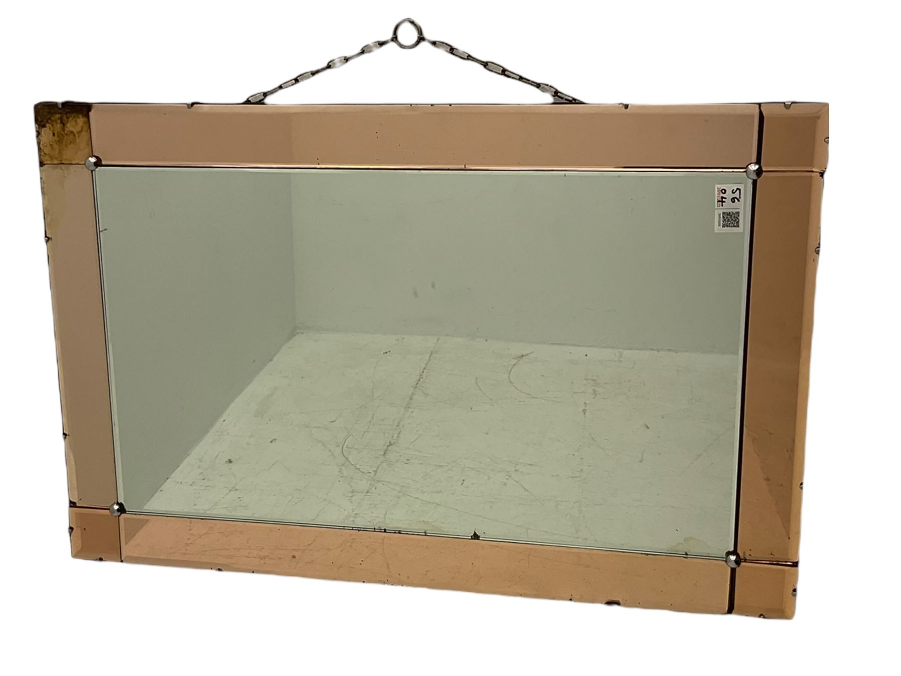 Late 20th century 'Coca Cola' style mirror (64cm x 89cm), and a 20th century frameless mirror (44cm x 67cm)