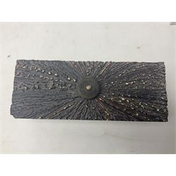 19th century elk horn and cedar wood box, with carved finial, H12cm, L27cm