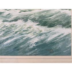 G James (British 20th Century): Warship at Sea, watercolour signed and dated 1937, 26cm x 38cm 