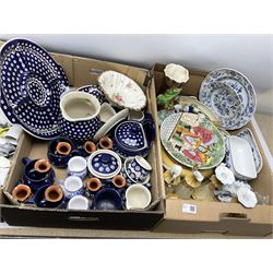 Collection of ceramics in four boxes to include two Meissen onion pattern blue and white plates, each with blue painted crossed swords mark to base,  Hornsea Fauna, West German plate etc