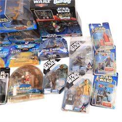 Star Wars action figures, including three Hasbro Concept figures Chewbacca, Luke Skywalker and R2-D2 & C-3PO, four Hasbro figures Anakin Skywalker, Jango Fett, Royal Guard and Silver Anniversary R2-D2, two Hasbro Holiday Edition sets, Gentle Giant Bust Ups Bounty Hunters, Hasbro Customs Boba Fett's Outlaw Chopper, The Kenner Collection Darth Vader, two Galoob Micro Machines X-Ray Fleet packs and four Micro Machines Action Fleet vehicles, all boxed or carded
