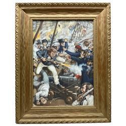 DA Moss (British 20th century): Napoleonic Naval Battle Scene, watercolour signed and dated 1974, 35cm x 25cm