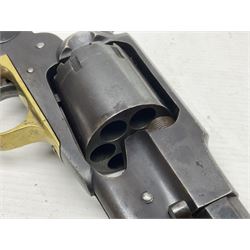 Unmarked Spencer & Rogers type Remington style .44 cal. six-shot percussion revolver, 20cm octagonal barrel with loading lever under, brass trigger guard and two-piece wooden grip L37cm overall; together with a framed watercolour by Alan J. Gray dated 2009 entitled 'The Remington .44 Calibre 1861 Navy Revolver'  19 x 42cm (2)